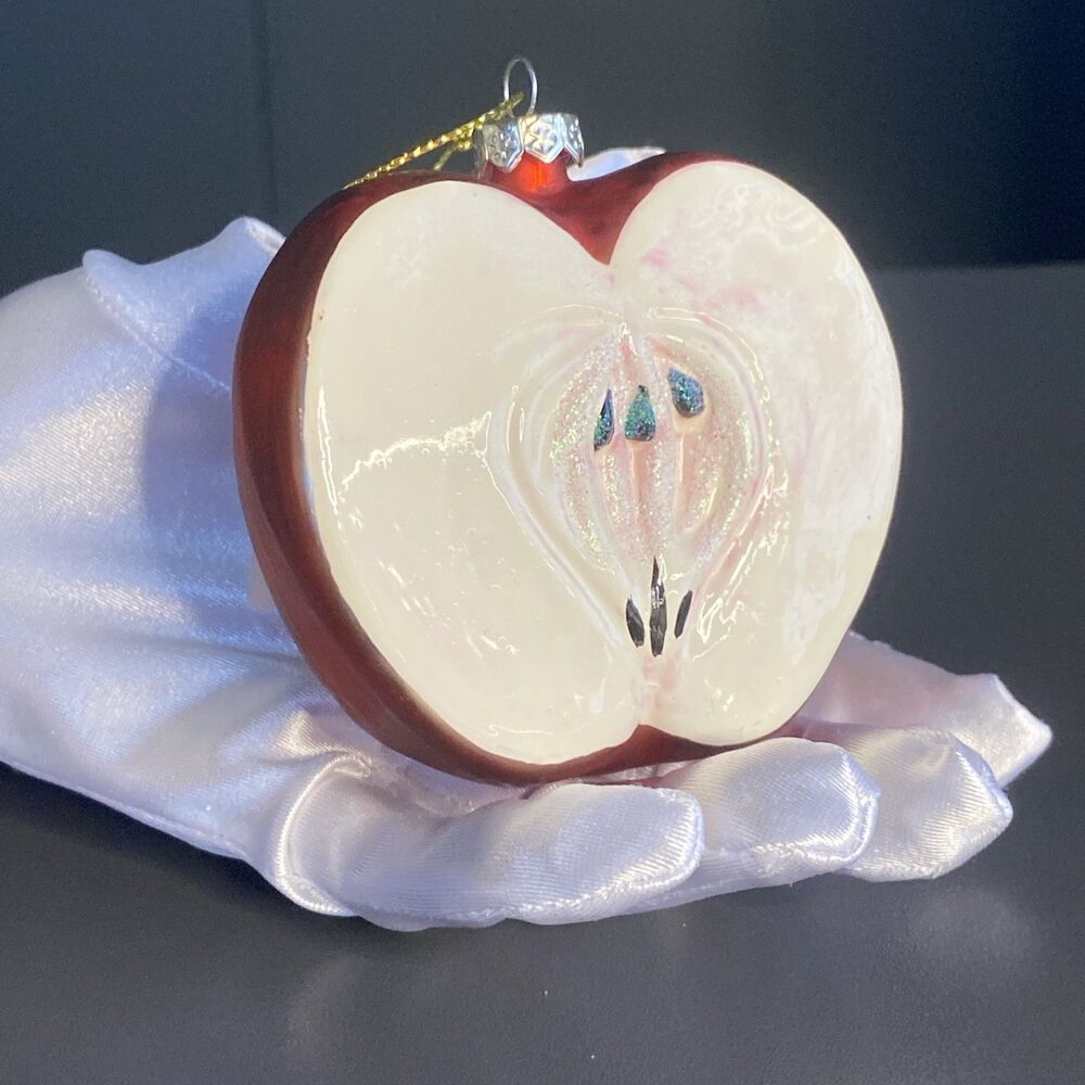 Park Hill Glass Fruit Christmas Ornament Half Apple 3" Holiday Tree